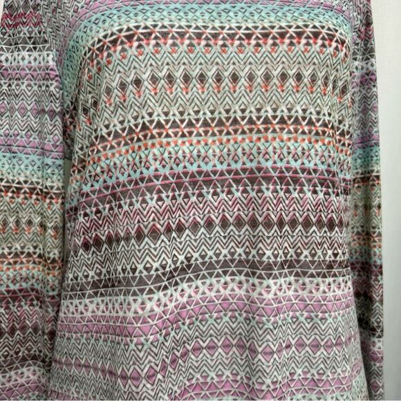 Prana Women’s Large Long Sleeve Top Aztec Vneck Lightweight Pink Green - Picture 4 of 9